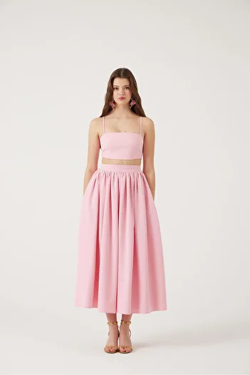 HOLLY LOLLY Long Skirt with Pockets and Crop Double Isabella Suit Pink