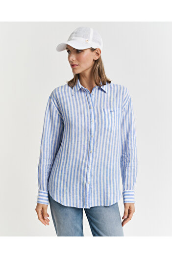 Gant Kadın Mavi Relaxed Fit Klasik Yaka Çizgili Gömlek