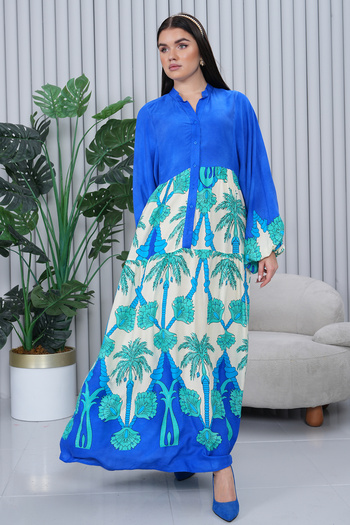EL jadida Γυναικείο Μοτίβο Plus Size Hijab Viscose Φόρεμα Saks Blue