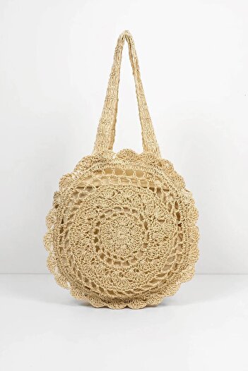 Külah Bohemian Knitted Straw Beach Bag Round Handmade Summer Shoulder Bag