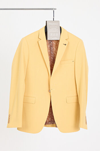 Frappoli Bortolo Erkek Sarı Örme Esneyen Likralı Mono Yaka Slim Fit Spor Blazer Ceket