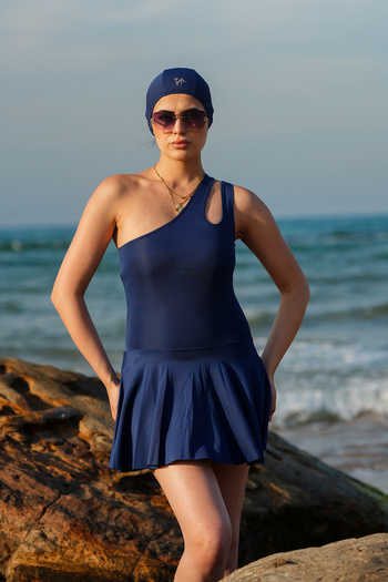 Zula Moda Γυναικείο μαγιό με έναν ώμο με διπλό λουράκι και καλσόν μπονέ Λύκρα