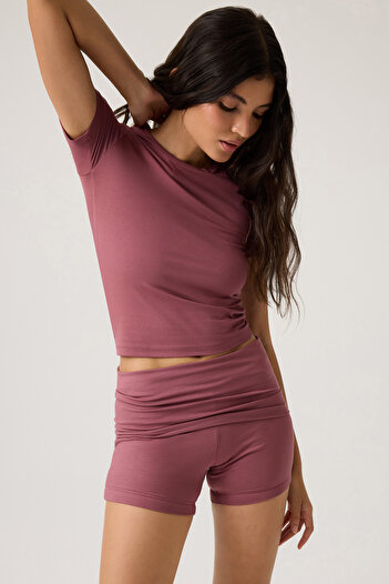 Los Ojos Bordo Katlanabilir Bel Detaylı Şort Lounge Shorts
