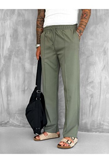 ablukaonline Men's Elastic Waist Baggy Trousers Khaki