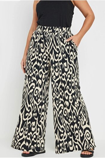 Sevda Kılınç Plus Size Patterned Baggy Pants