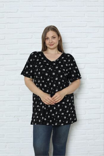 Asel Plus Size V-Neck Black Loose Cut Lycra Blouse
