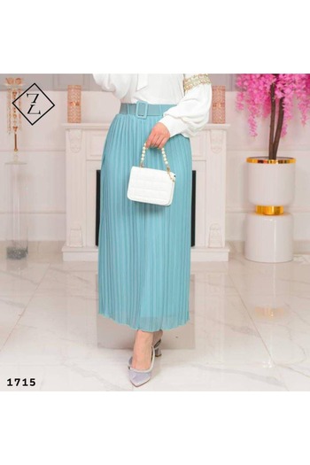 zümrüt moda Belt Detailed Pleated Chiffon Skirt 1715