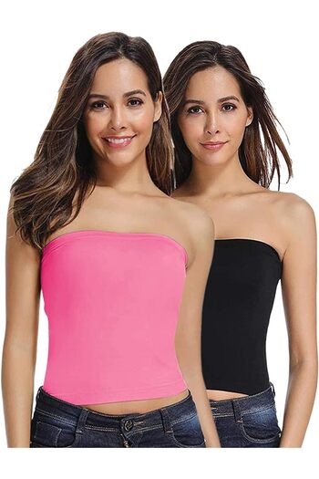 Glamroot Women's Seamless Strapless Crop Top Tube Top Inner Camisole, Free Size (Pack Of 2)