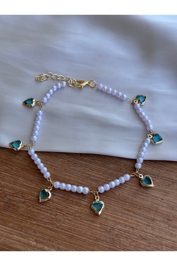 Miliva Heart White Pearl Beaded Anklet