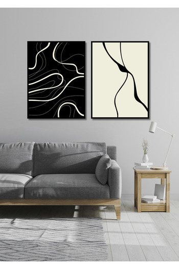 NT Handmade Black Frame Look Wavy Abstract Lines Painting Set Wall Decor for Living Room Sitting Bedroom