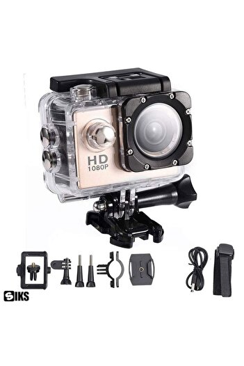 SIKS Waterproof Sports Camera, HD 1080P, 12M, 2 inch, 1.5 h Autonomy, Gold