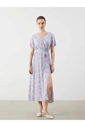 LC Waikiki Sparkling Selections from Shining Store |   Double-Breasted Collar Floral Dress
