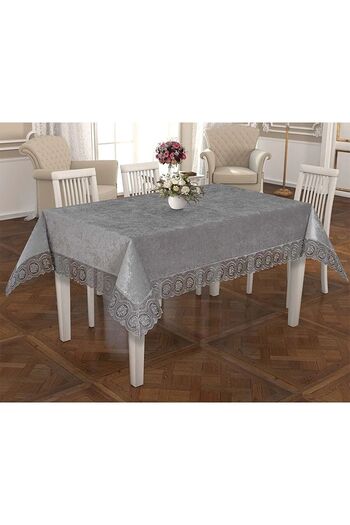 bursa çeyiz Luxury Velvet Tablecloth with French Guipure