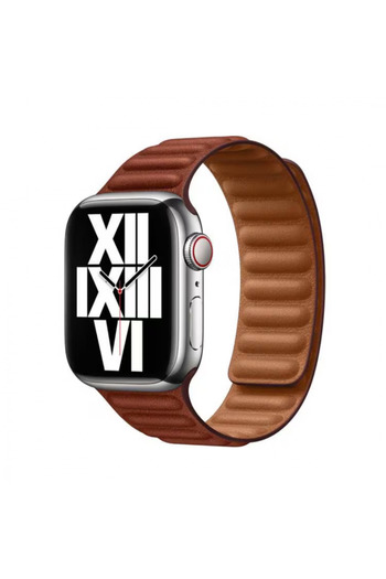 OEM Magnetic Leather Strap Compatible with Apple Watch 42/44/45/49mm, Adjustable, Brown
