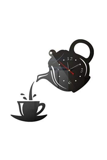 Generic URONN DIY Acrylic Teapot Mirror Wall Clock Sticker Black 35*35cm
