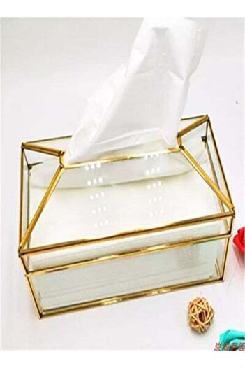 HALAMODO Metal Mirror Tissue Box Clear/Gold 19.5x11x12centimeter