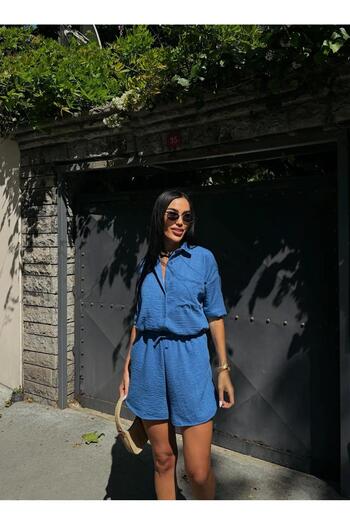 SYK Aerobin Linen Short Sleeve Shirt and Shorts Bottom Top Set