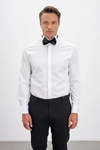 Paşahan Ata Collar Hidden Button 100% Cotton Comfort Fit Tuxedo Shirt