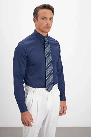 Paşahan Comfort Fit 100% Cotton Men's Shirt with Lapel Pin