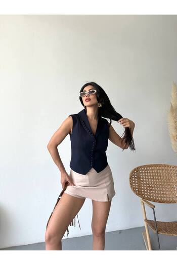 ZF BUTİK Blazer Vest Jacket with Button Detail at the Collar
