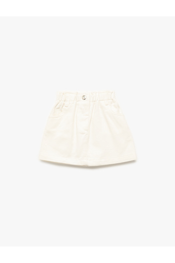 Koton Mini Skirt with Snap Button Detail, Elastic Waist and Pockets