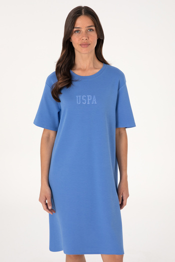 U.S. Polo Assn. Rochie tricotată mini lungime cu decolteu în formă de ciclism Indigo pentru femei 50306431-VR028