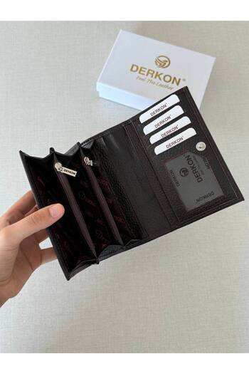 DERKON Mendy Model Useful Genuine Leather Medium Size Women's Wallet Brown