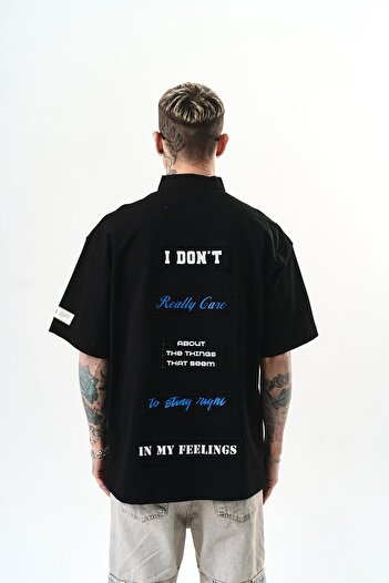 Respire Ανδρικό μπλουζάκι I Don't Embroidered Oversize Μαύρο