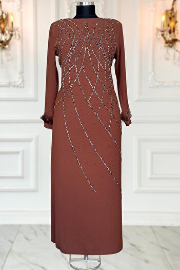 Amine Hüma Asude Hijab Evening Dress Brown