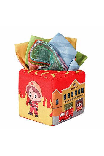 Micostore Textile cube, tissue box, baby toy, Firefighters