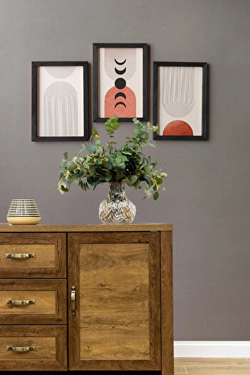 Wooden Factory Bohemian and Moon Phases Painting Set, 3 Piece Painting with Wooden Frame