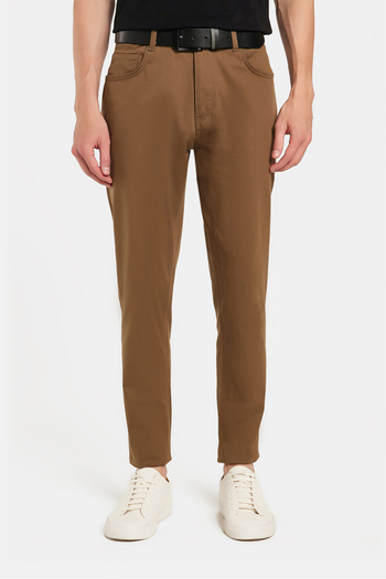 Tudors Men's Regular Fit Relaxed Fit Canvas Brown Trousers