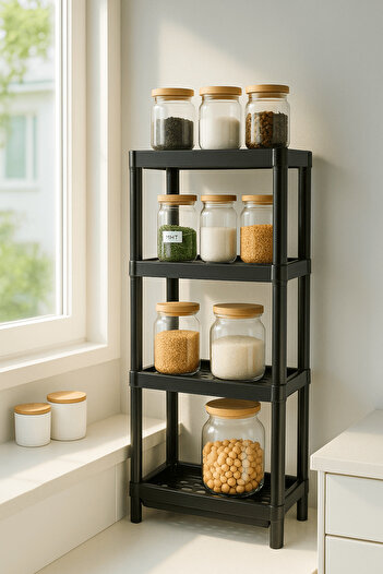 Sas Haus Flex Elite Pro 4 Tier Black Multi-Purpose Shelving Unit – Bathroom and Kitchen Organizer Shelf & Organizer