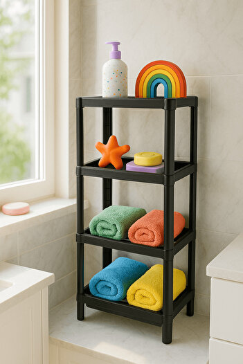 Sas Haus Flex Elite Pro 4 Tier Black Multi-Purpose Shelving Unit – Bathroom and Kitchen Organizer Shelf & Organizer