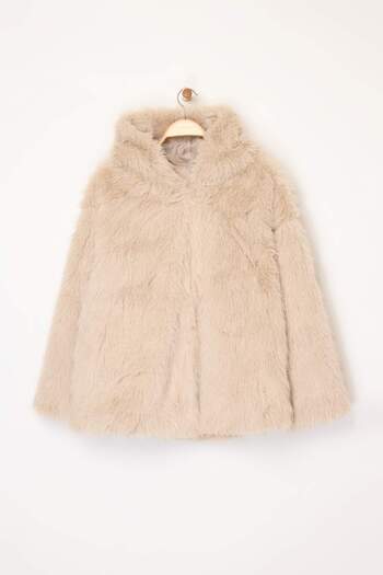 Trendyol Curve Μπεζ Oversize Mold Fur Coat με κουκούλα Plus Size TWOAW26AW00000