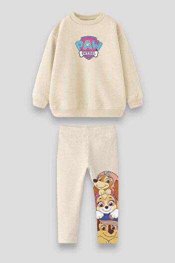 Magu Girl's Paw Petrol Patterned Winter 3 Thread Cotton Sweatshirt Tights Top and Bottom Set