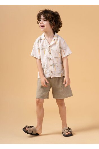 Magu Boy's Palm Tree Patterned Shirt Suit Shorts Summer Set of Two
