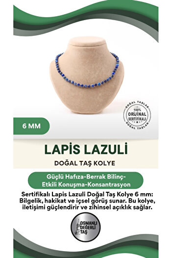 OSMANLI DEĞERLİ TAŞ Sertifikalı Lapis Lazuli Doğaltaş Kolye 6 Mm, M577