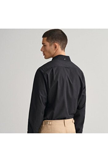 Gant Erkek Siyah Slim Fit Düğmeli Yaka Broadcloth Gömlek