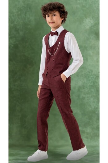 Atlas Kids Boy's Tuxedo Suit – Vest with Trousers, Bow Tie, Shirt, Chain 5-Piece Set