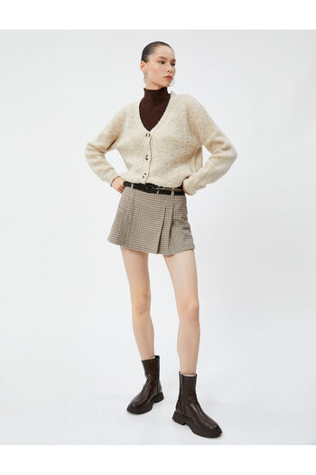 Koton V-Neck Long Sleeve Plush Cardigan - Buttoned