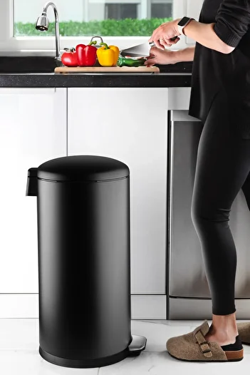 Prima Nova Stainless Steel Curved Lid Trash Can 40 Liters Matte Black