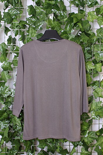 YXL COLLECTION Γυναικεία μπλούζα μεγάλου μεγέθους Lycra Stone Print με μανίκια τριών τετάρτων (4 εποχών) Mother Blouse - Mink
