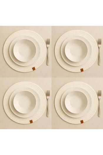 Alper Banyo 4 Piece White Jute Supla Set, American Service Set, Luxury Presentation Plate Base (33 X 33 cm)