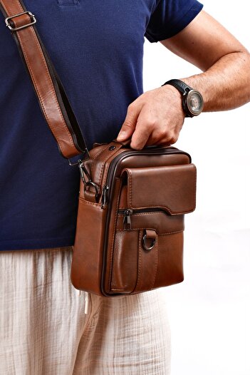 CüzCan Wiexer Antique Tan Genuine Leather Men's Hand and Shoulder Bag (with Adjustable Shoulder Strap)