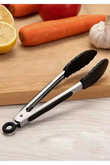 elfnur Metal Handle Silicone Tongs with Locking System
