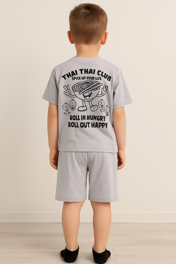 e-çocuk Boy's Thai Printed Shorts Combed Cotton Suit