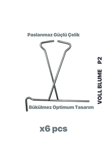 VOLL BLUME P2 6 Adet Kalın Çelik Metal Çadır Kazığı Demiri Kaymaz Kancalı Branda Çivisi Paslanmaz Çelik Gümüş