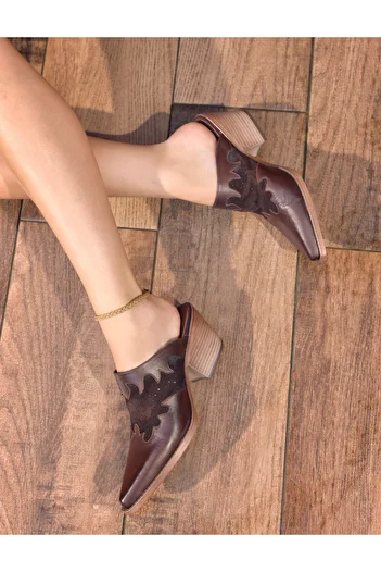 Cabani 100% Genuine Leather Brown Women's Cowboy Slippers
