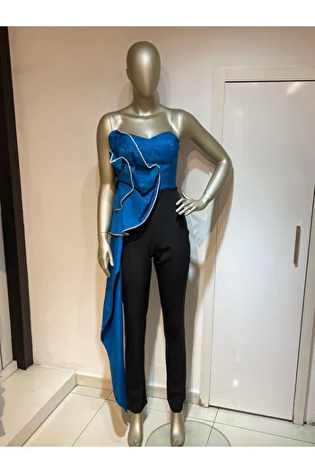 Robes Detaliu de piatră strălucitoare - Salopetă de seară albastră fără bretele